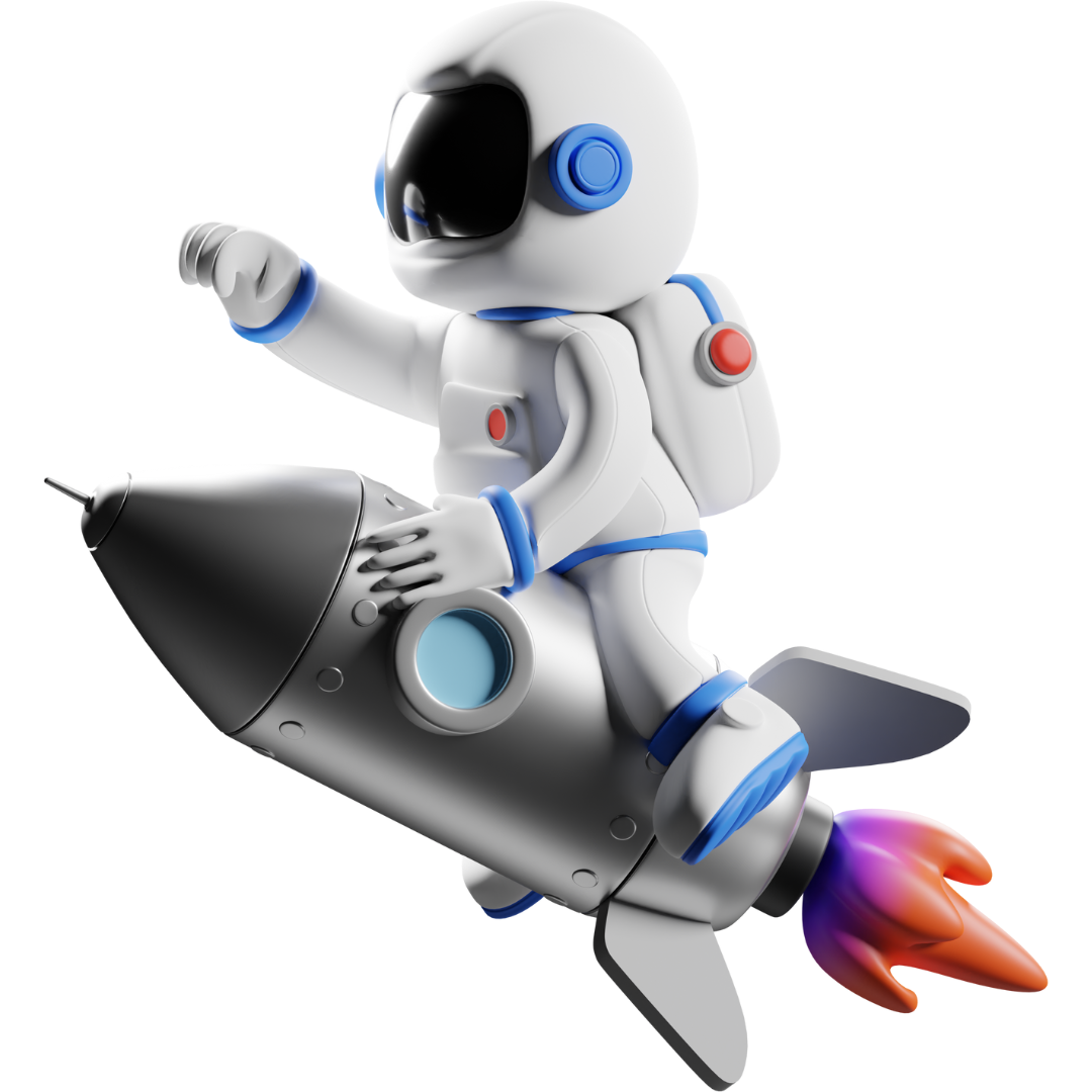 3D claymation style model of a astronaut on a rocket